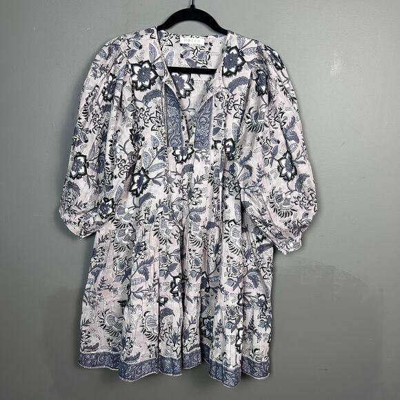 Marea dress small block print babydoll India cotton gauzy boho Kantha - Picture 4 of 8